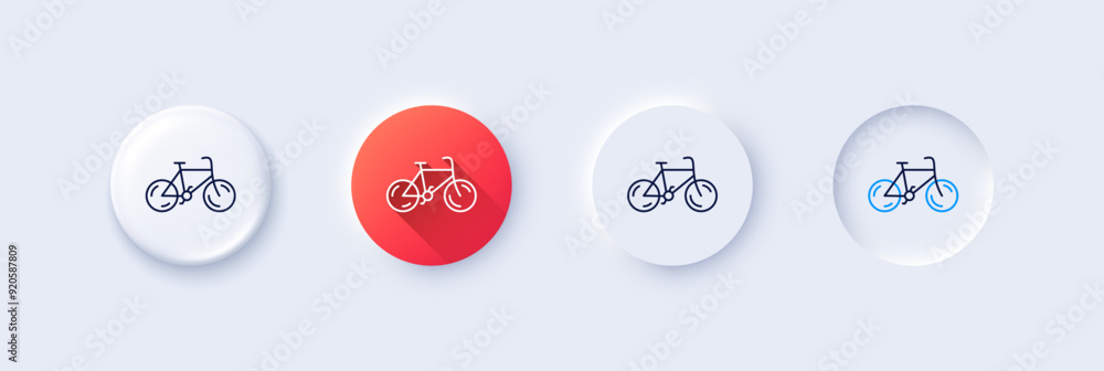 Bicycle transport line icon. Neumorphic, Red gradient, 3d pin buttons. Bike public transportation sign. Driving symbol. Line icons. Neumorphic buttons with outline signs. Vector Bicycle transport line icon. Neumorphic, Red gradient, 3d pin buttons. Bike public transportation sign. Driving symbol. Line icons. Neumorphic buttons with outline signs. Vector