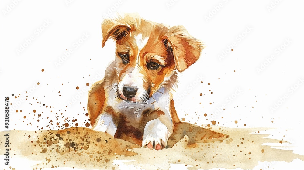 beach-dog-clipart-playing-in-the-sand-clipart-watercolor-illustration