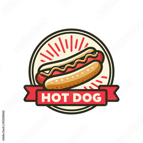 Hotdog logo illustration template in circle with white background