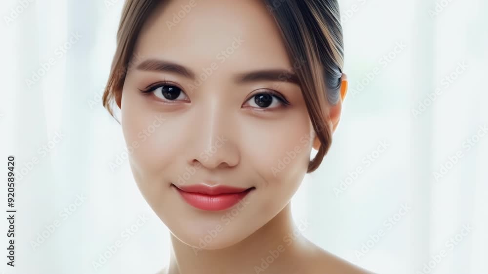 Beautiful young woman is smiling slightly while posing indoors Beautiful young woman is smiling slightly while posing indoors