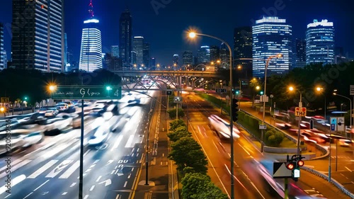 Wallpaper Mural Neon Glow and Motion: Night Traffic in a Metropolis Torontodigital.ca
