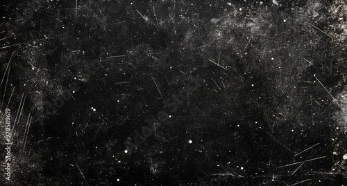 A black background with a vintage film feel, featuring white stars, scratches, and dust for a grainy, grungy effect..