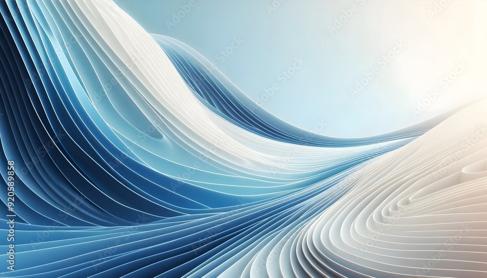 Abstract blue and white wave patterns flowing through a soft landscape background with gentle light Abstract blue and white wave patterns flowing through a soft landscape background with gentle light