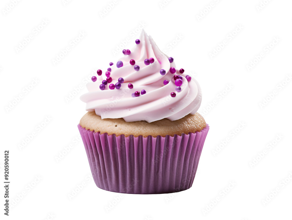 a cupcake with white frosting and purple sprinkles a cupcake with white frosting and purple sprinkles