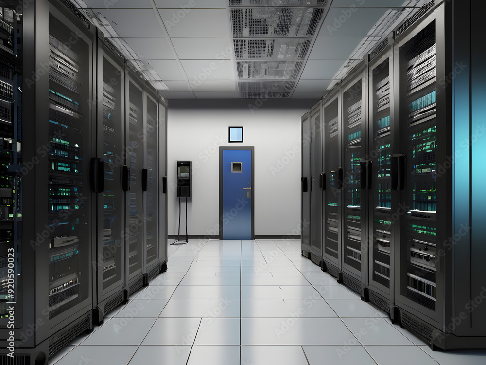 Servers racks walkthrough in Modern data center. Cloud computing datacenter server room. Cloud computing data storage 3d renderserver rack with servers,server rack with servers,server rack in a center Servers racks walkthrough in Modern data center. Cloud computing datacenter server room. Cloud computing data storage 3d renderserver rack with servers,server rack with servers,server rack in a center