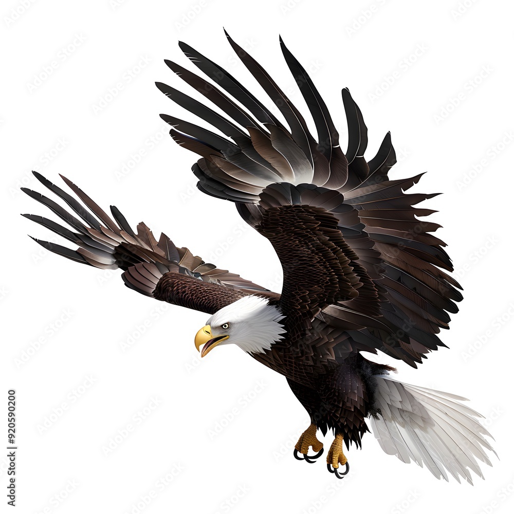 Naklejka premium Realistic Bald Eagle Flying In High Quality On White Background 