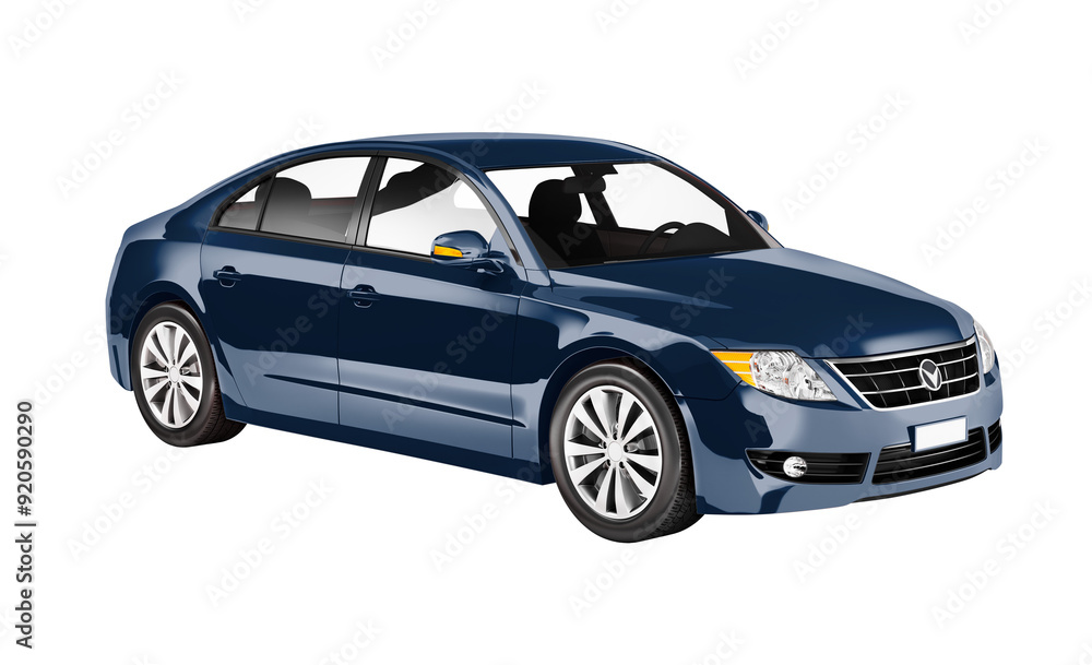 Obraz premium Side view of a blue sedan in 3D