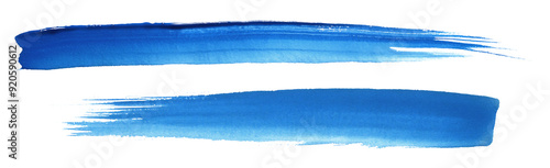 Blue thin watercolor paint brush stroke isolated transparent background, dynamic abstract texture fluidity background. photo