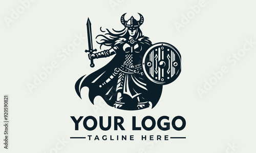 A female Viking warrior holding a sword and shield vector logo Female Viking warrior with sword and shield, fierce and ready for battle. Suitable for fantasy, historical, or strong female character