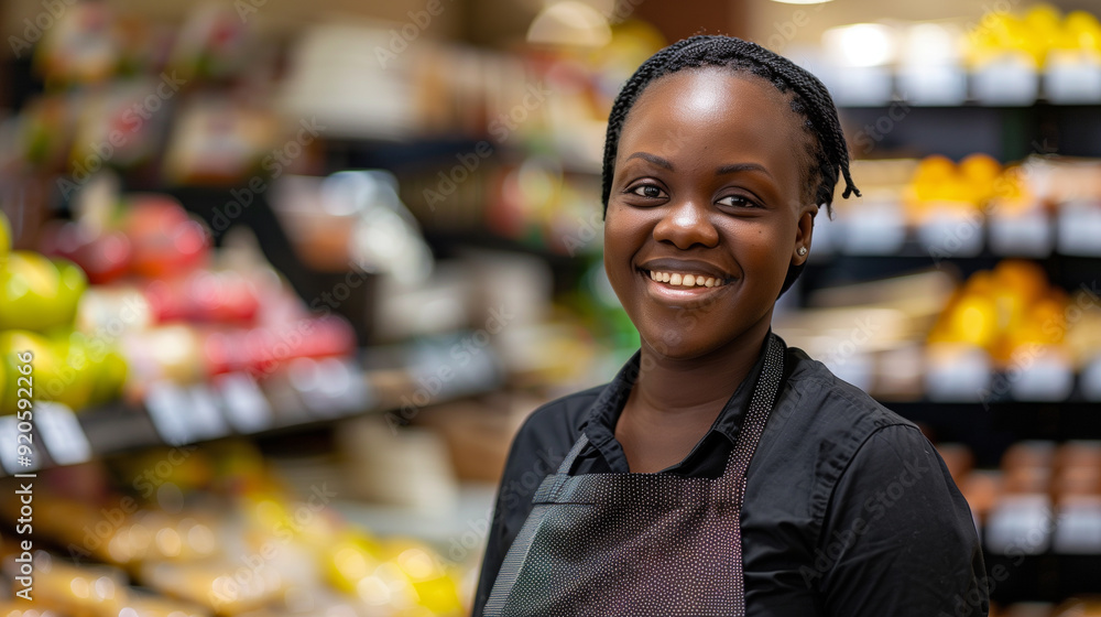 Smiling african american female seller in health food store Smiling african american female seller in health food store