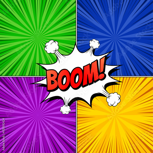 Lettering Boom, bomb. Comic text sound effects. Vector bubble icon speech phrase, cartoon exclusive font label tag expression, sounds illustration. Comics book balloon.