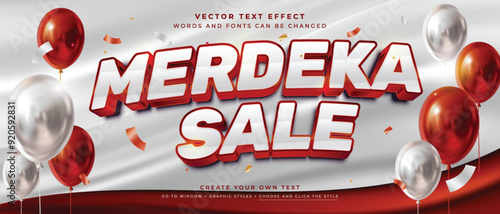 Merdeka sale discount text effect on red and white background, Vector graphic style for Indonesia independence day