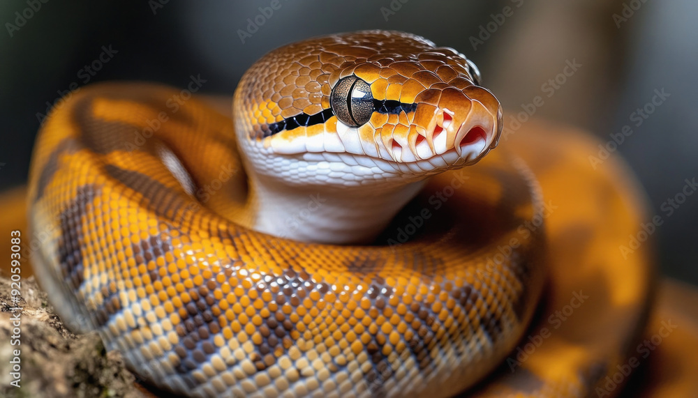 Orange python curled up, sticking out tongue Orange python curled up, sticking out tongue