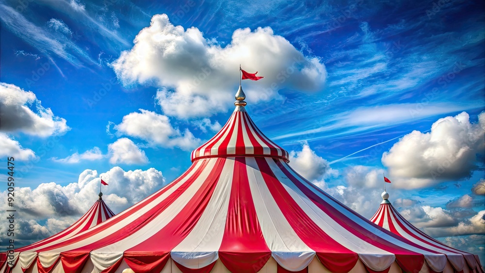 Vibrant red and white striped circus tent top with a delicate lace trim ...