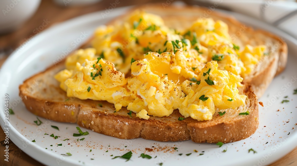 Scrambled eggs on toast. Scrambled eggs on toast.