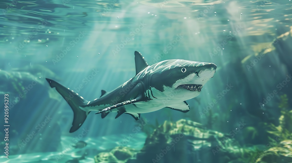 Fototapeta premium A shark floating in an aquatic life appropriate water