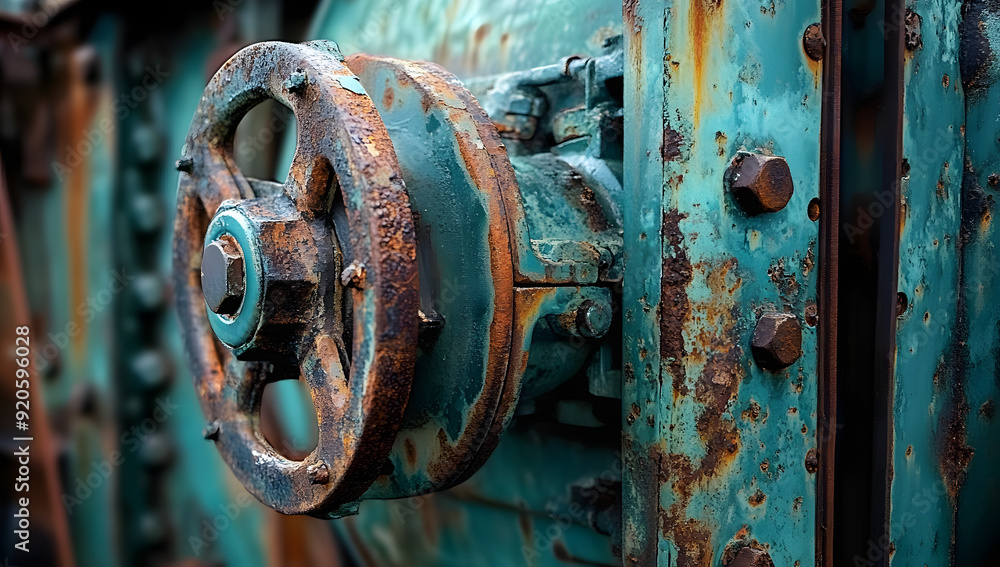 Close-up of Rusty Industrial Machine with Green Patina Close-up of Rusty Industrial Machine with Green Patina