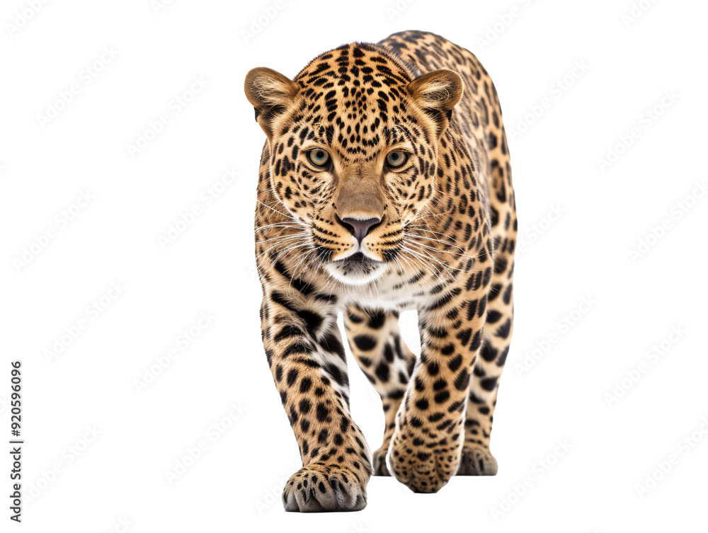 Fototapeta premium a leopard walking on a white background