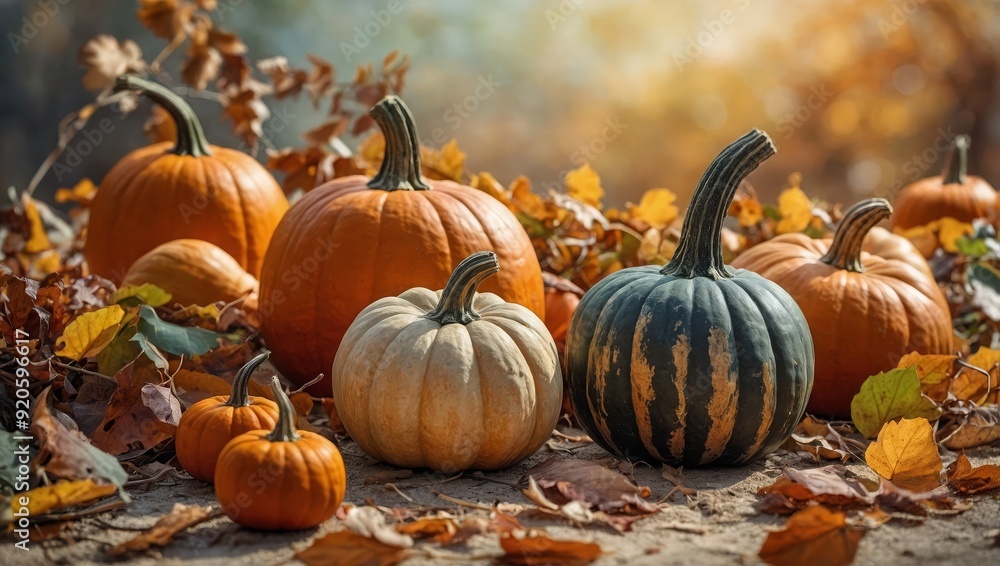 Autumn background with pumpkins on pastel background. Halloween and Thanksgiving day concept, copy space Autumn background with pumpkins on pastel background. Halloween and Thanksgiving day concept, copy space