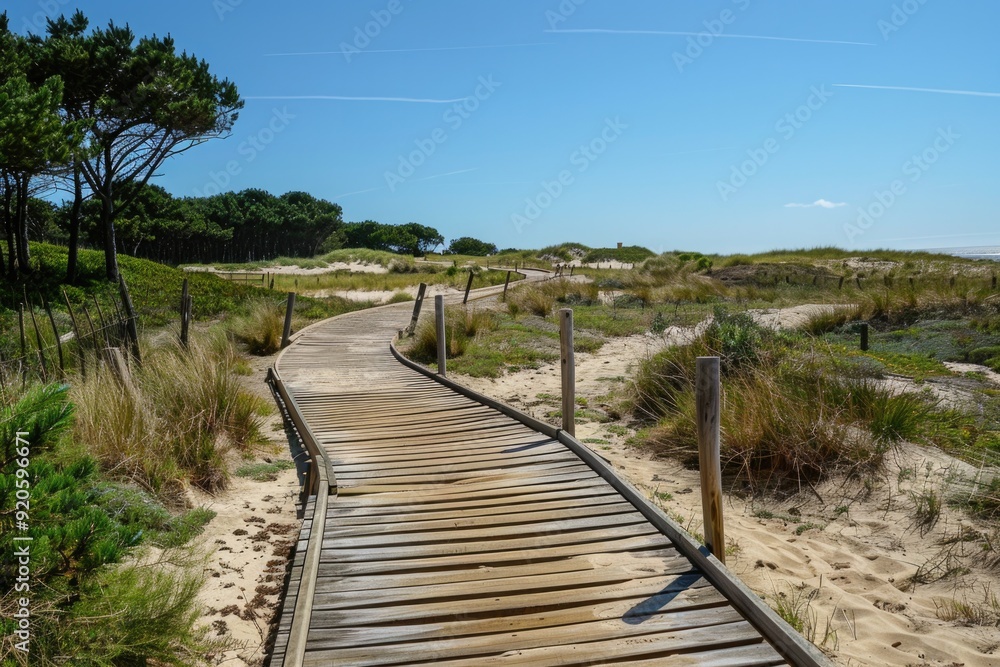 Wooden Path Access on Noirmoutier Island Beach in Vendee, France Wooden Path Access on Noirmoutier Island Beach in Vendee, France