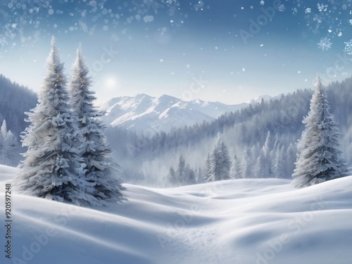 winter background with a snowy landscape and soft falling snowflakes