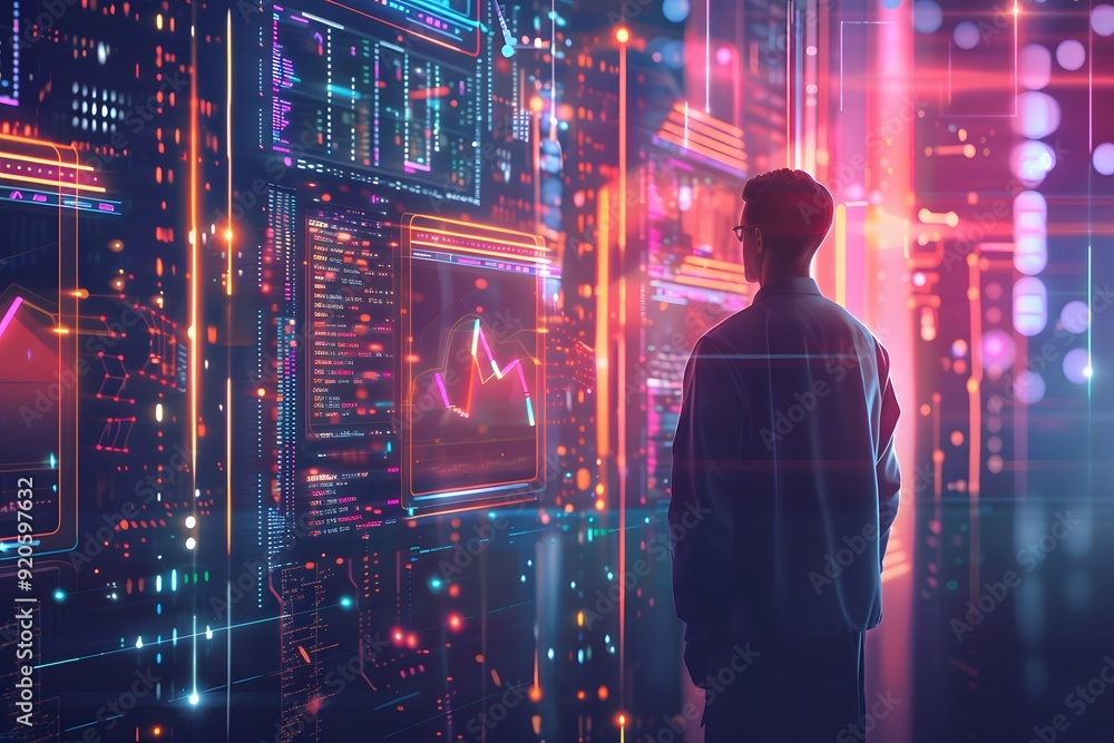 Data Science and engineering, digital technology, futuristic tech background. Software engineer working with database and big data analytics with AI and data exchange Data Science and engineering, digital technology, futuristic tech background. Software engineer working with database and big data analytics with AI and data exchange