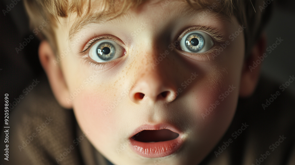 A young boy with wide eyes showing pure wonder and curiosity A young boy with wide eyes showing pure wonder and curiosity