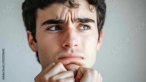 A person with a furrowed brow reflecting deep thought and concern