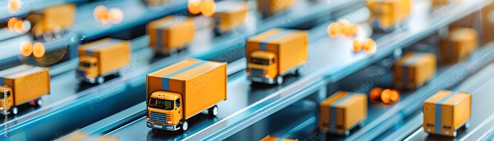Delivery Trucks on a Conveyor Belt. Delivery Trucks on a Conveyor Belt.