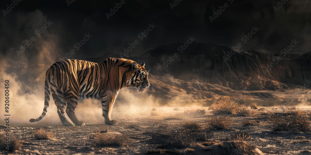 Fototapeta premium Majestic Tiger in a Dusty Landscape