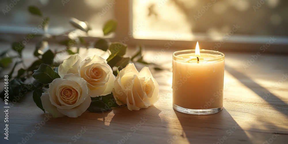 Elegant White Candles and Roses for a Memorial Service Elegant White Candles and Roses for a Memorial Service