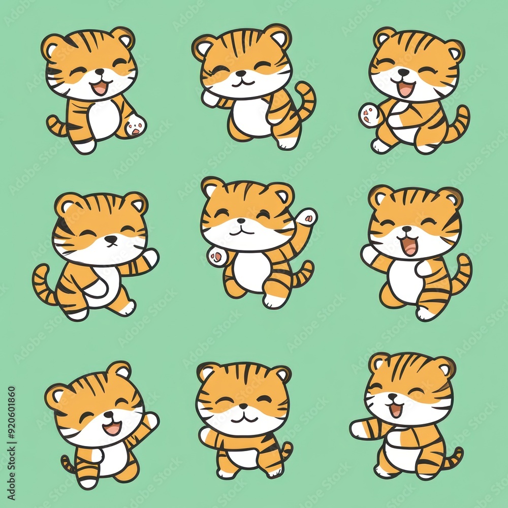 Cute cartoon tiger with different poses. Cute cartoon tiger with different poses.