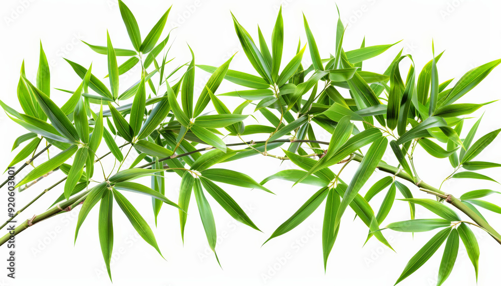 Isolated Green Bamboo with Leaves Isolated Green Bamboo with Leaves