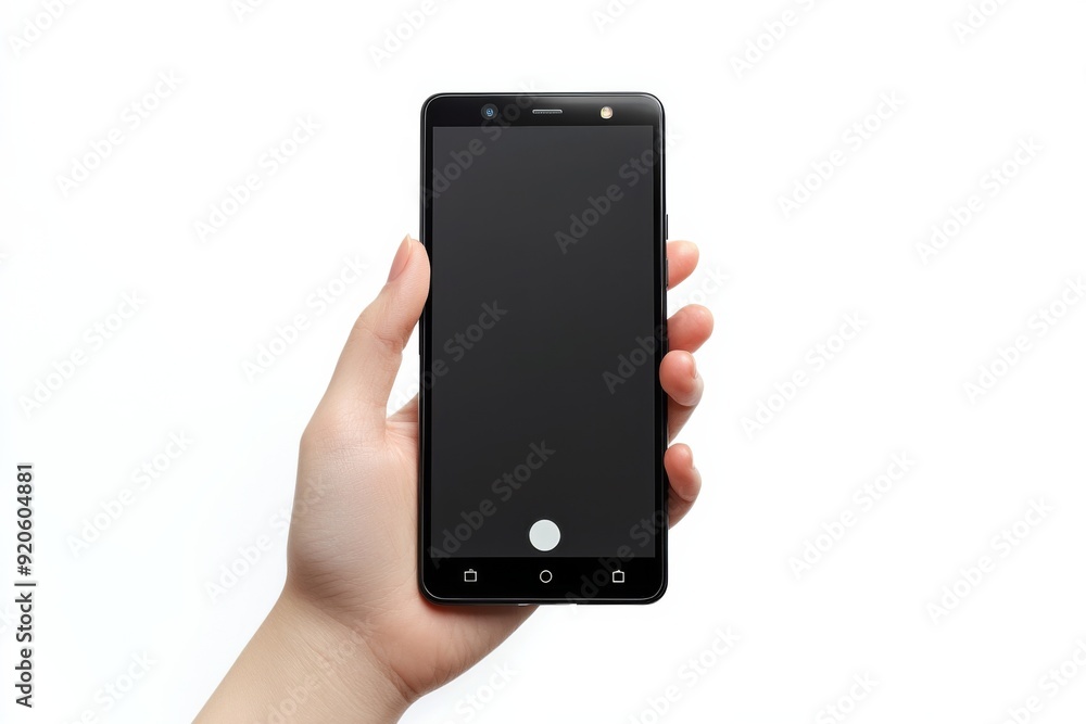 Blank Smartphone Mockup on Hand created with Generative AI Blank Smartphone Mockup on Hand created with Generative AI
