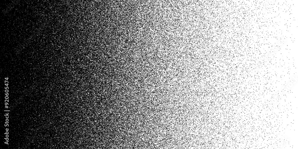 Noise dot grain background with gradient fade effect, vector grunge texture. Abstract grain noise of black irregular dots or grainy monochrome halftone with sand dust particles on gradient background