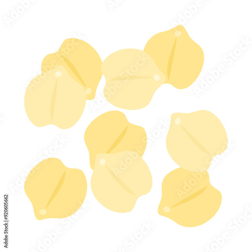 ヒヨコ豆（チャナ豆、ガルバンゾ、エジプト豆）。フラットなベクターイラスト。
Chick peas (Bengal grams, chana,  channa, garbanzo beans, Egyptian peas). Flat vector illustration.