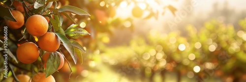 A multitude of oranges grow bountifully on trees in a sunlit orchard, showcasing the richness and vitality of the natural environment. photo