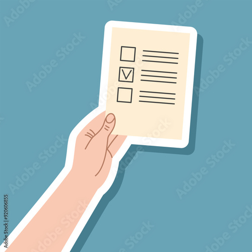 Voting, elections 2024. Hands holding ballot papers. Vector flat illustration