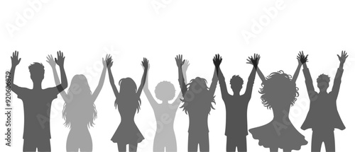 People raising hand charity silhouette black filled vector Illustration icon.