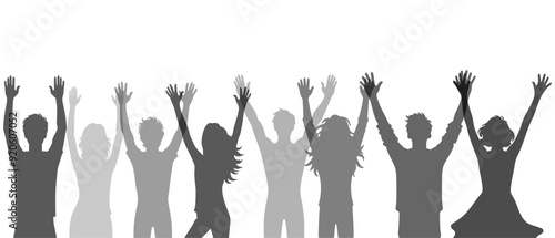 People raising hand charity silhouette black filled vector Illustration icon.