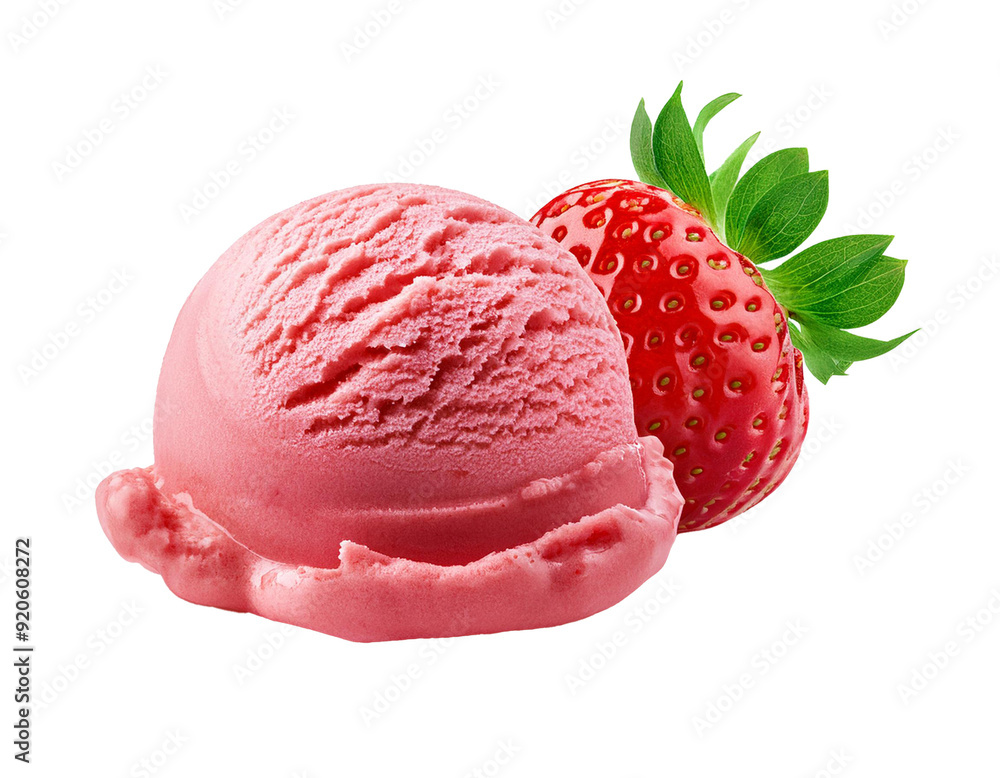 Eiskugel Erdbeere, isoliert auf weißen Hintergrund, Freisteller, Transparent Eiskugel Erdbeere, isoliert auf weißen Hintergrund, Freisteller, Transparent