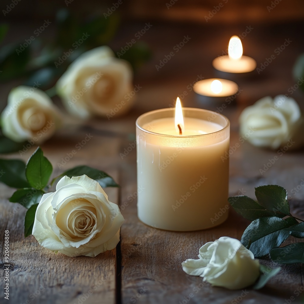 Elegant White Candles and Roses for a Memorial Service Elegant White Candles and Roses for a Memorial Service