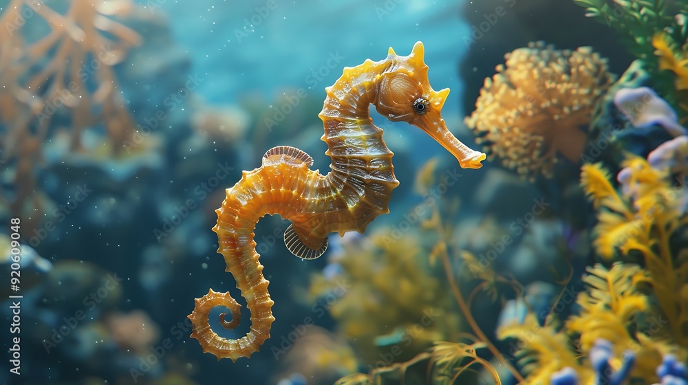 A view of a seahorse at a distance that is right for marine life A view of a seahorse at a distance that is right for marine life
