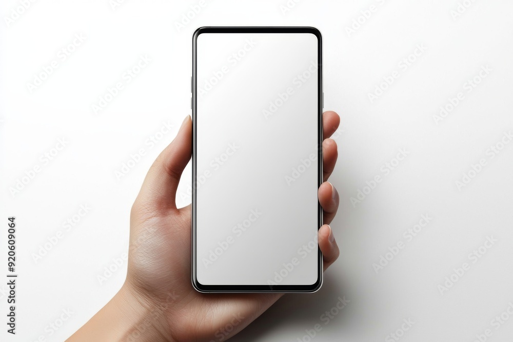 Blank Smartphone Mockup on Hand created with Generative AI Blank Smartphone Mockup on Hand created with Generative AI