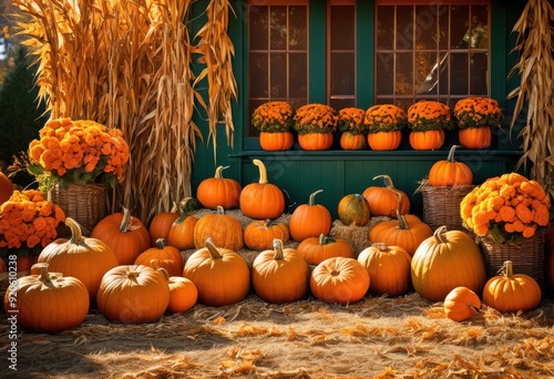 vibrant pumpkin displays perfect fall promotions featuring bold colors seasonal elements captivating marketing campaigns, autumn, harvest, decoration