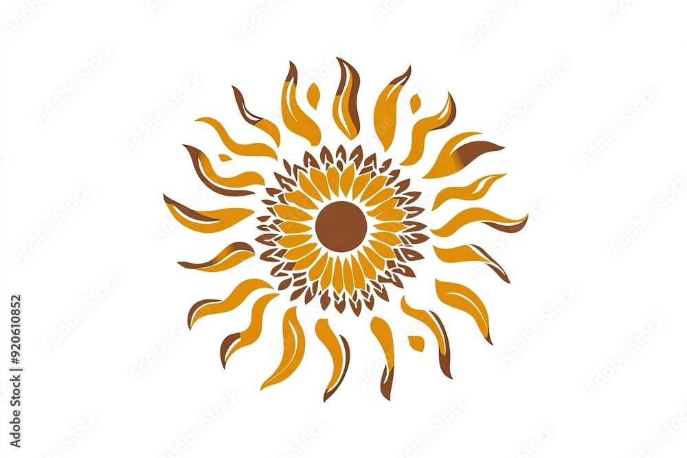 Fototapeta premium yellow and brown decorative pattern in the shape of sun