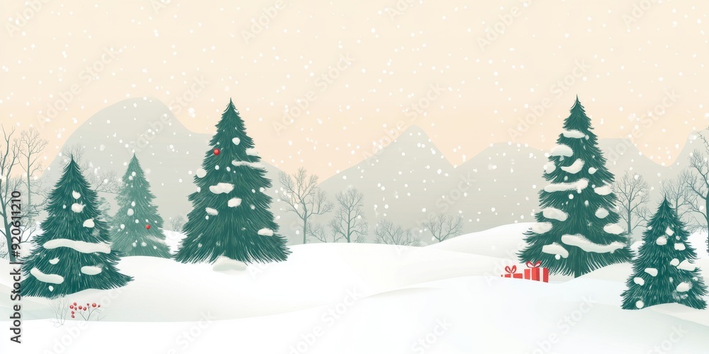 Obraz premium Winter Wonderland: A Vintage Christmas Wallpaper Featuring Snow and Majestic Fir Trees in a Seasonal Scene of Serene Cold.