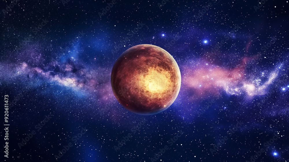 Obraz premium Cosmic Landscape with Glowing Planet..