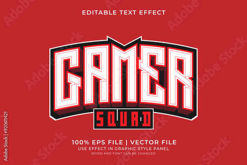 3D E-sport Text effect editable vector. Gaming squad logo text effect