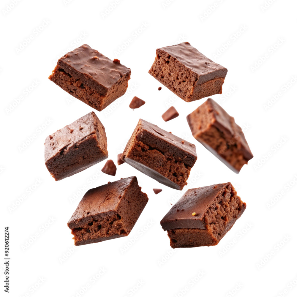 Levitating milk chocolate chunks isolated on white background. Flying Chocolate pieces, shavings and cocoa crumbs Top view. Levitating milk chocolate chunks isolated on white background. Flying Chocolate pieces, shavings and cocoa crumbs Top view.